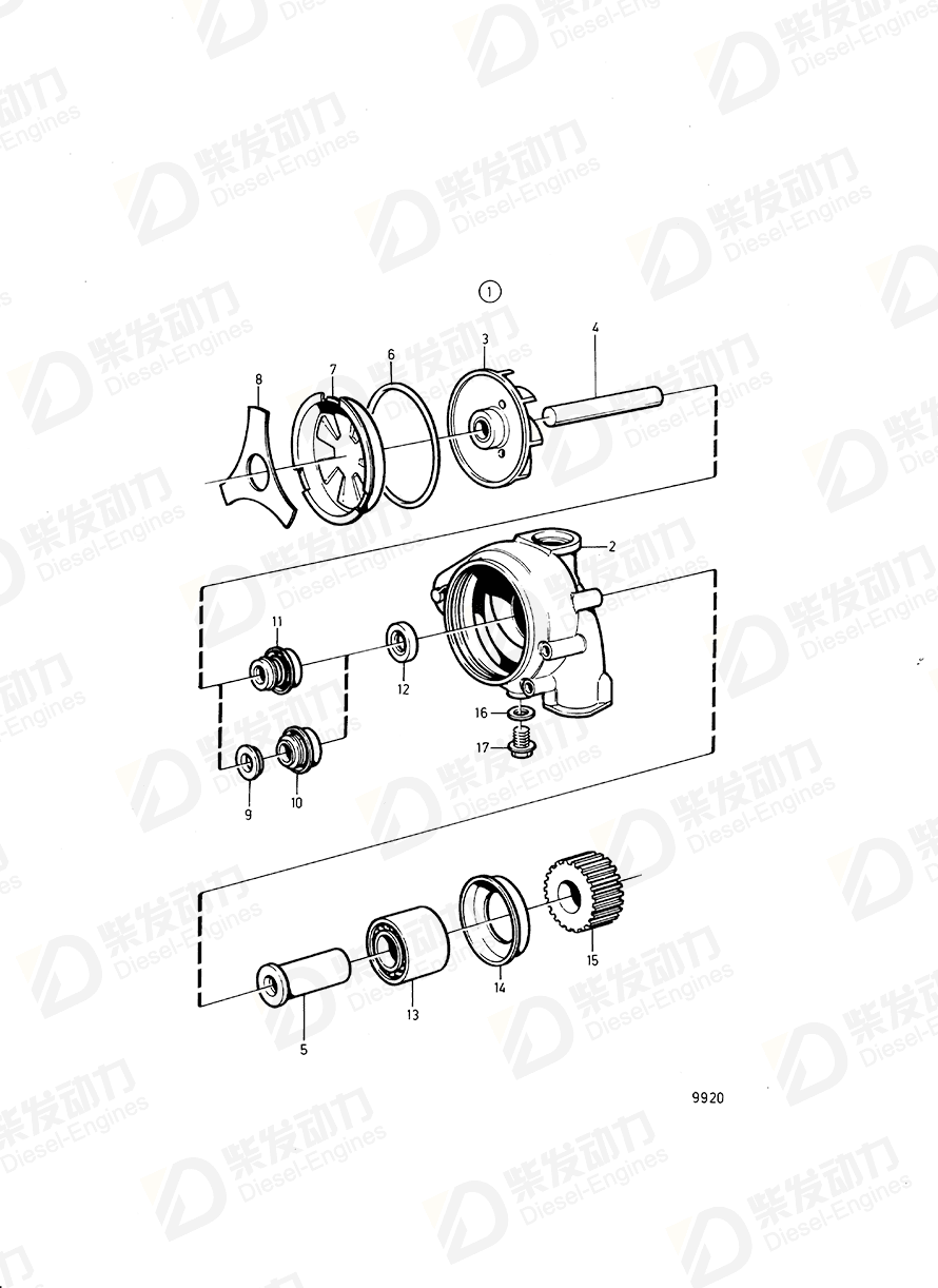 volvo penta Coolant pump 465884 Drawing volvo penta Coolant pump 465884 Drawing